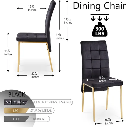 Vista 2 de NORDICANA Juego de 4 sillas de comedor tapizadas de terciopelo para cocina clásica, con respaldo alto, sillas auxiliares copetudas de cola de Negro