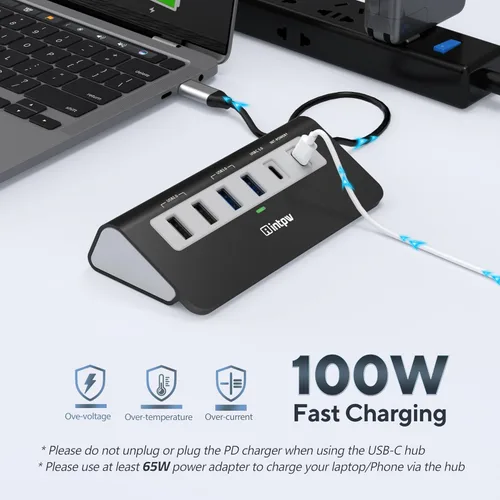 Vista 6 de P9 USB C Hub, INTPW 9-en-1 Adaptador USB Multipuerto con HDMI 4K, PD 100W, USB-C y 2 USB A 3.0 5Gbps, 2 USB A 2.0, Lector de Tarjetas SD/TF, Hub USB