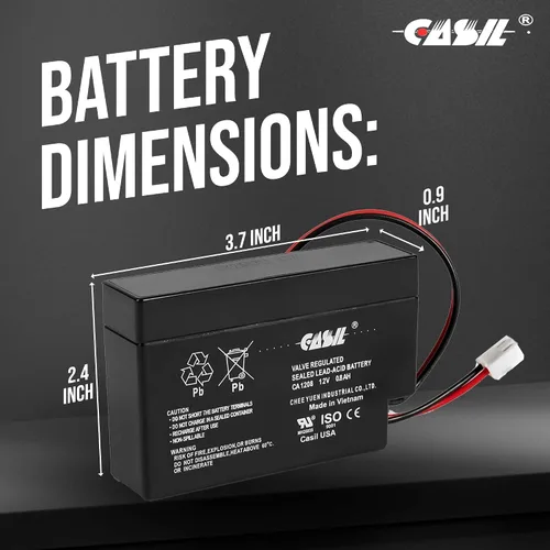 Vista 6 de Casil Batería recargable de ciclo profundo sellada AGM de 12V 0.8Ah para CP1208 DJW12-0.8 LP12-0.8 NP0.8-12 PS-1208 SLA1000 UB1208 TP12-0.8
