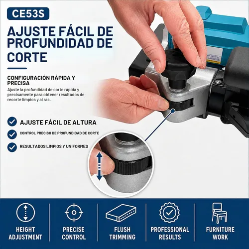 Vista 7 de Virutex CE53S Cepilladora de bordes para carpintería, cepilladora de bandas de borde empotrado, máquina profesional con base de soporte ajustable
