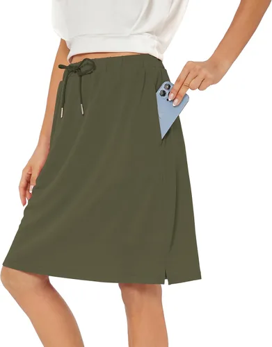 Vista 2 de Century Star Faldas de tenis para mujer con bolsillos, para golf, longitud hasta la rodilla, faldas deportivas con cordón en la cintura y pantalones
