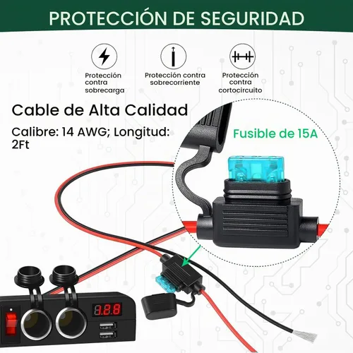 Vista 5 de Toma de corriente de 12 V, divisor de enchufe para encendedor de cigarrillos, adaptador de cargador de coche de 2 enchufes con carga de salida USB