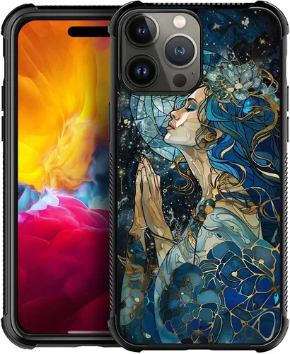Vista 18 de ZHEGAILIAN Funda compatible con iPhone 15, fundas de caballo de baile de cristal de colores, parte trasera de vidrio templado+funda protectora