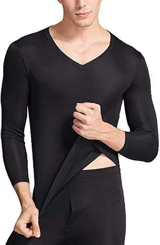Vista 3 de Ropa interior larga de seda de morera para hombre, con cuello en V, transpirable, ropa interior térmica y ropa