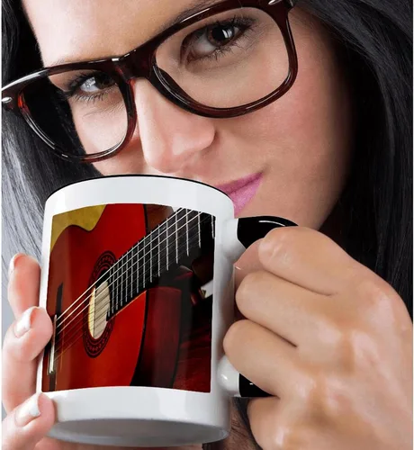 Vista 2 de 3dRose mug_112274_4 "Closeup Of A Classical Guitar" Taza de dos tonos, 11 onzas, negro/blanco