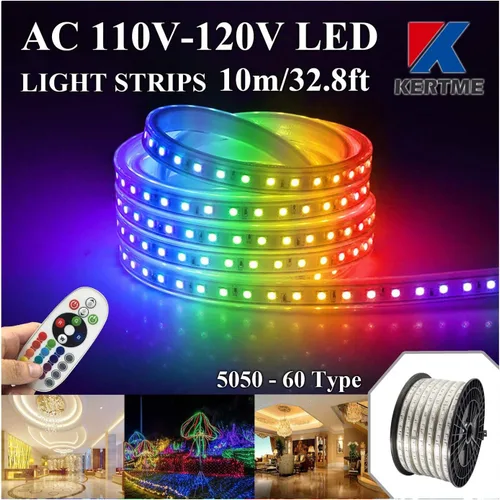 Vista 27 de Tira de luces LED 5050-60 tipo CA de 110-120 V, flexible, impermeable, regulable, multimodos de luz LED + control remoto de 23 teclas para Blanco