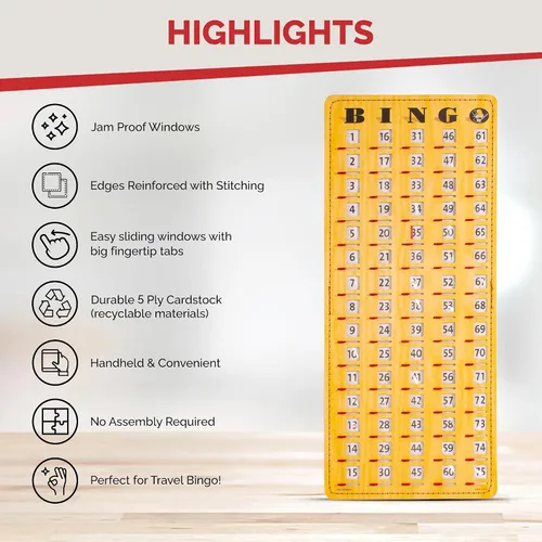 Vista 4 de MR CHIPS Tarjeta de bingo a prueba de atascos con obturadores y cubierta de tarjetas de llamada