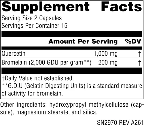 Vista 2 de Source Naturals Quercetina con bromelina, apoyo respiratorio e inmunológico* - 500 mg por cápsula, 1000 mg por porción - 30 cápsulas veganas