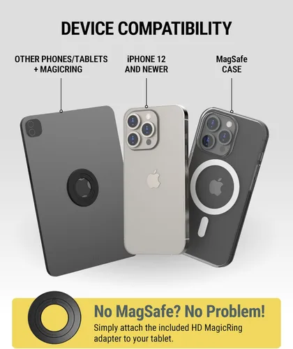 Vista 2 de Scosche HD MagicRing - Anillo magnético resistente para iPad y tabletas, anillo adaptador MagSafe compatible con soporte magnético para automóvil