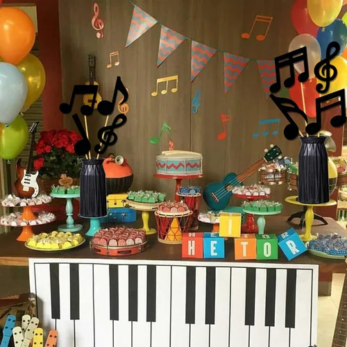 Vista 8 de 21 piezas de centro de mesa con temática de notas musicales, decoraciones musicales para fiesta de cumpleaños, centros de mesa para mesa rock