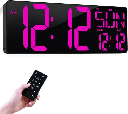 Vista 9 de Reloj de pared digital con pantalla grande: reloj digital LED de 16.5 pulgadas con control remoto, fecha, semana, DST automático, brillo ajustable