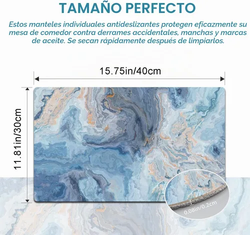 Vista 3 de Juego de 4 manteles individuales de cuero sintético con efecto mármol - Manteles individuales resistentes al calor para mesa de comedor