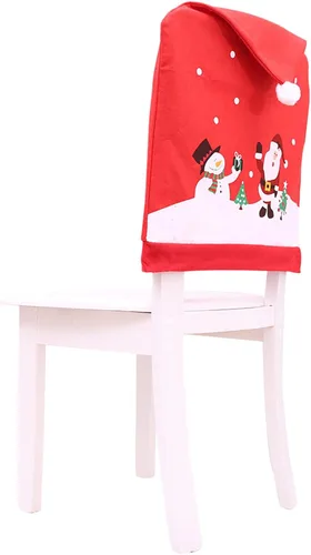 Vista 5 de 1 juego de 4 fundas para sillas de comedor con sombrero rojo, fundas para respaldo de silla de comedor, fundas traseras de silla de comedor
