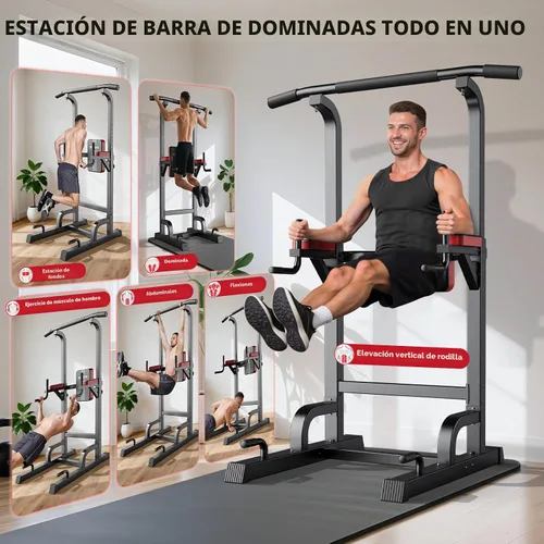Vista 3 de Pooboo Power Tower Dip Station Pull Up Bar for Fitness Home Gym Workout,450 Pounds Multi-Function Adjustable Height Fitness Strength Training