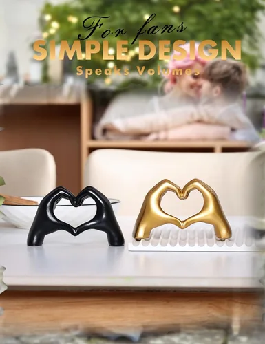 Vista 9 de Escultura moderna de manos de corazón de oro, arte decorativo de mesa, símbolo de amor, decoración del hogar (negro)