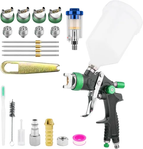 Vista 8 de Kits de pistola pulverizadora HVLP con alimentación por gravedad, pistola de pintura de aire con boquillas de 1.4/1.7/2.0/2.5 mm, pistola de pintura