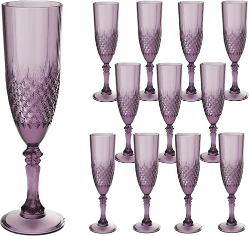 Vista 14 de Copas de champán de plástico, copas de champán a granel, copas de vino acrílicas reutilizables irrompibles para bodas, despedidas de soltero, Ámbar
