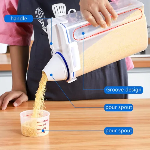 Vista 6 de 2 recipientes de almacenamiento de arroz de 5.5 libras, dispensador hermético de harina de cereales con boquilla de vertido y taza medidora
