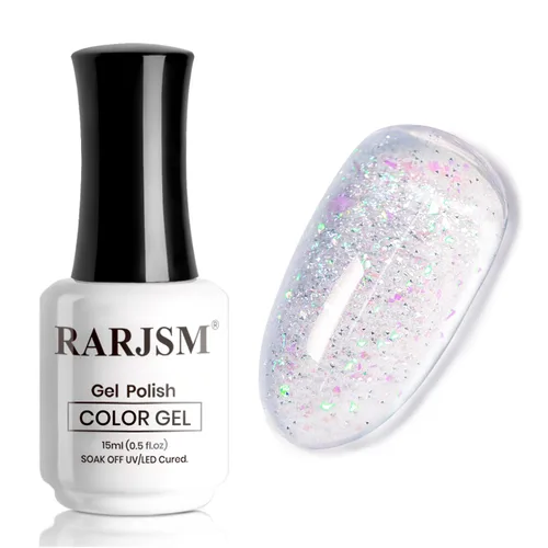 Vista 19 de RARJSM Esmalte de uñas de gel con purpurina de nieve, diamante brillante, gel de uñas de color blanco lechoso con pigmentos plateados y brillantes