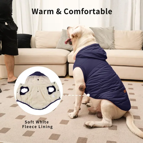 Vista 3 de vecomfy - Sudadera con capucha para perro, forro polar y algodón, extra cálida, para invierno, chaqueta para perro pequeño, abrigos con capucha