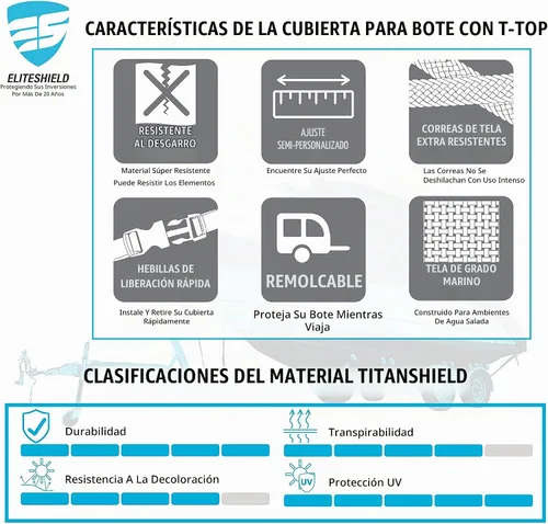 Vista 7 de EliteShield Cubierta Resistente para Barco con T-Top, Se Adapta a Barco de Consola Central de 18 pies a 20 pies de Largo con T-Top Hard-Top Negro
