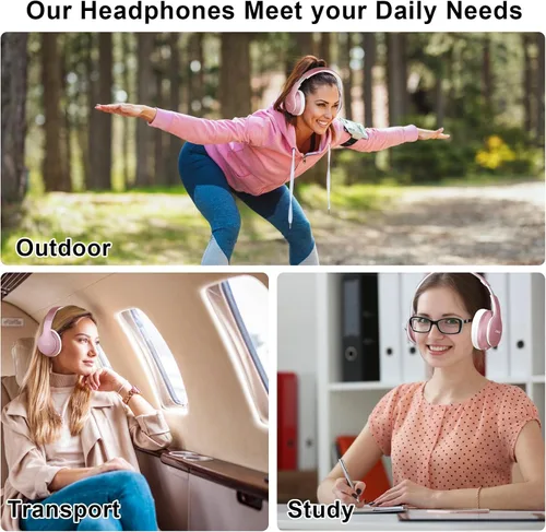 Vista 7 de JOMILIN B9 - Auriculares Bluetooth sobre la oreja, 3 modos de EQ musical y 50 horas de reproducción, auriculares inalámbricos con micrófono, estéreo