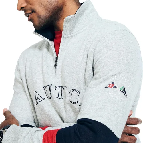 Vista 3 de Nautica Sudadera de bloque de color con cremallera de un cuarto de cremallera para hombre