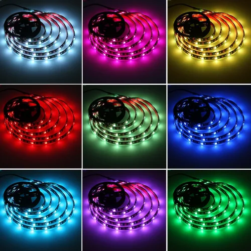 Vista 2 de Tira de luces LED alimentadas por batería, 5050 2M/6.6 pies, tira de luz LED RGB flexible que cambia de color, 60 LED de 5 V alimentada por batería