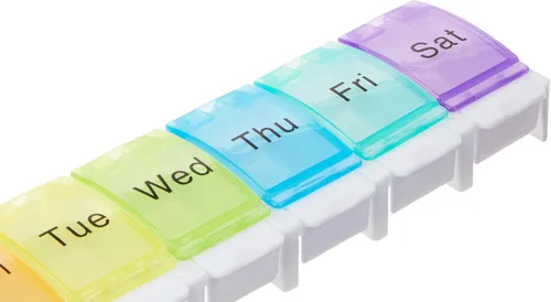 Vista 3 de Organizador semanal de pastillas de 7 días con diseño abierto de primavera y grandes compartimentos para contener medicamentos, vitaminas