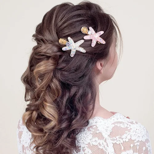 Vista 7 de PAGOW 3 pinzas para el cabello con estrella de mar, pinzas para el cabello de cristal, soporte para cola de caballo de estrella de mar, accesorios