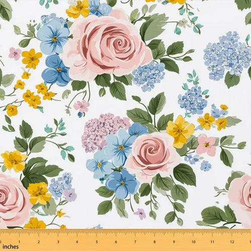 Vista 39 de Feelyou The Yard - Tela floral de hojas suave de 1 yarda para los amantes Beige y verde amarillo