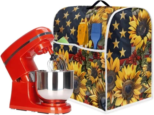 Vista 7 de Funda para batidora con estampado de girasol y bandera americana, cubierta protectora contra el polvo, adecuada para la mayoría de los modelos