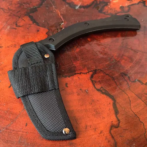 Vista 4 de Cuchillo de hoja fija, hoz de campamento de caza al aire libre, hoja de lavado de piedra, mango de plástico de alta dureza con funda