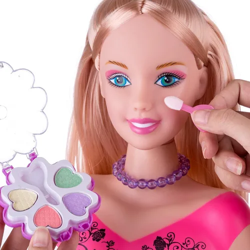 Vista 3 de Cabeza de muñeca para peinar y maquillar para niñas con accesorios y secador de pelo (Estilo A)