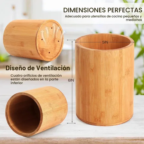 Vista 2 de Soporte de bambú para utensilios de cocina, soporte grande para encimera de cocina, cuchara de bambú y soporte para palillos para decoración