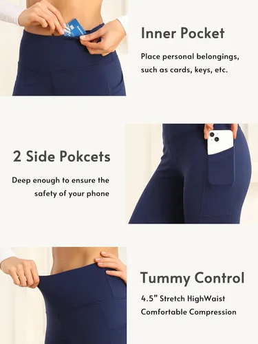 Vista 7 de IBL Leggings suaves para mujer con bolsillos, pantalones de compresión de cintura alta para entrenamiento y yoga