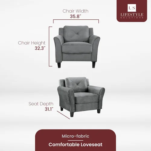 Vista 3 de Lifestyle Solutions Sillón de brazos Grayson KD Collection de microfibra., Textil Madera, Gris oscuro