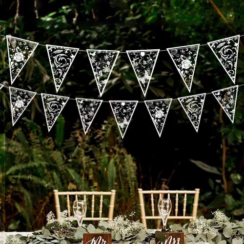 Vista 2 de Guirnalda de encaje floral blanco Cheerland para decoración de despedida de soltera, banderín de encaje, banderines de boda, aniversario, bebé