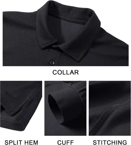 Vista 3 de FASKUNOIE Polo de manga larga para hombre, secado rápido, táctico, senderismo, golf, piqué, jersey, con botón