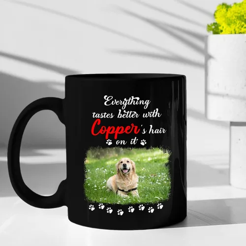 Vista 4 de Tazas de café personalizadas, regalo para cumpleaños de amantes de los perros, taza de cerámica de 11 onzas y 15 onzas, taza de café negra