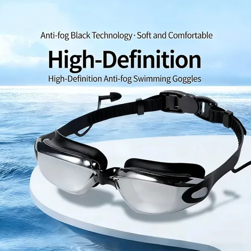 Vista 3 de Gafas de natación polarizadas, gafas de natación con tapones para los oídos integrados, antirreflejos, para adultos, hombres y mujeres, sin fugas