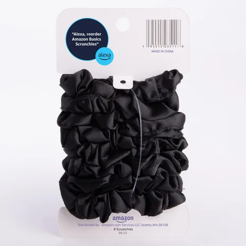 Vista 4 de Amazon Basics Scrunchies de Satén Negros para el Cabello, Paquete de 8