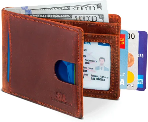 Vista 25 de SERMAN BRANDS RFID Blocking Slim Bifold Genuine Leather Thin Minimalist Front Pocket Wallets for Men Billfold Wallet Men Gift