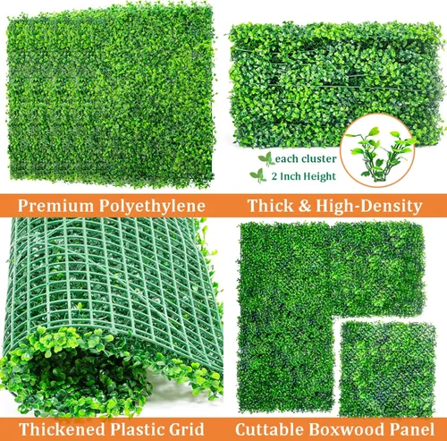 Vista 6 de TECSPACE 24 piezas de pared de césped artificial de 24 x 16 pulgadas, fondo de pared de césped de alta densidad de 2 pulgadas de altura, paneles