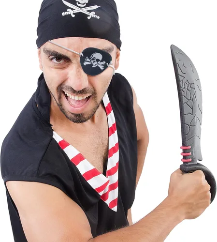 Vista 4 de Skylety 20 piezas de fieltro negro Pirata Capitán Eye parches cráneo Crossbones ojos parches para adolescentes y adultos pirata temáticas fiestas