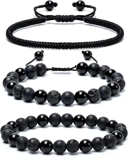 Vista 21 de SAMXY Triple Protection Bracelet, 8mm Healing Crystal Bead Bracelet, 3pcs Blue Red Tiger's Eye Obsidian Hematite Bracelet Women Men