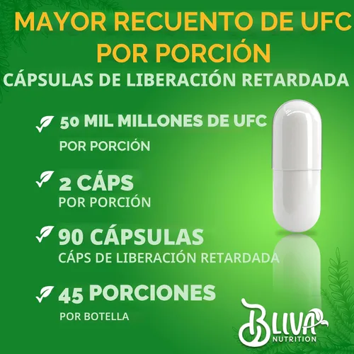 Vista 3 de Cápsulas BLIVA Lactobacillus Reuteri – L Reuteri - 50 mil millones de UFC por porción - Suplemento de L Reuteri con la mayor cantidad de UFC - 90