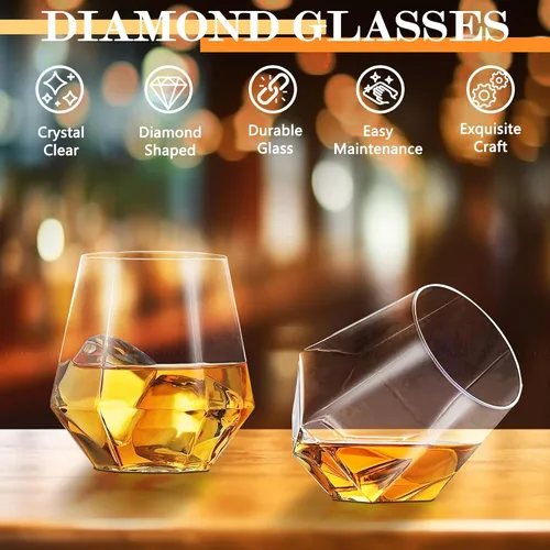 Vista 4 de Juego de decantador de whisky de diamante, juego de decantador de diamante con 4 vasos y 4 piedras de whisky, juego de decantador de whisky, regalo