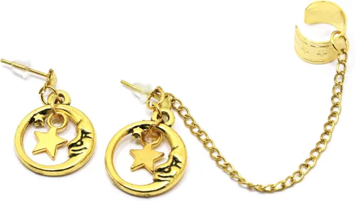 Vista 5 de Gold moon ear cuff Handmade celestial stars earrings fake cartilage cuffs half moon dangling ear wrap crescent boho Valentines jewellery gift
