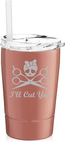 Vista 3 de Vaso de 12 onzas de acero inoxidable de doble pared aislado al vacío taza de viaje para café con popote I'll Cut You Hair Dresser Stylist (negro)